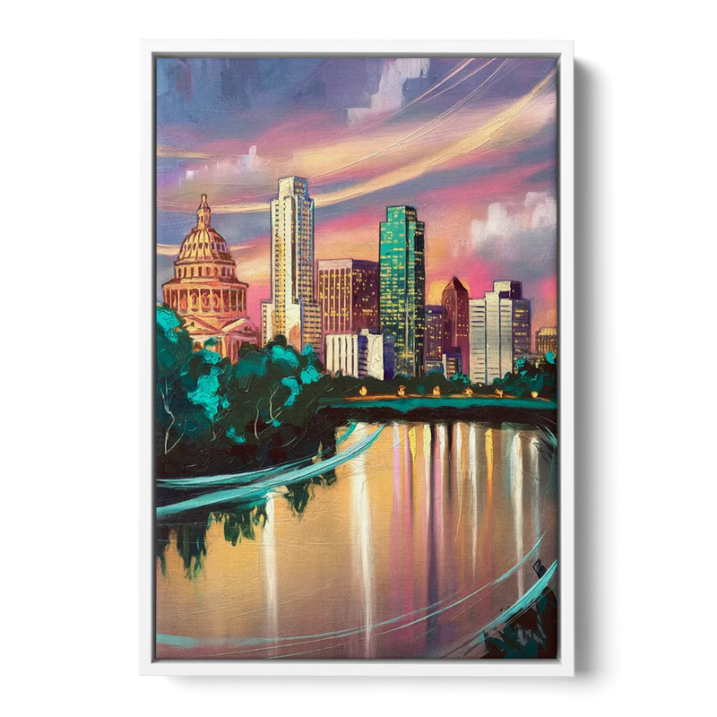 Austin Vibrant Skyline - White Frame Canvas