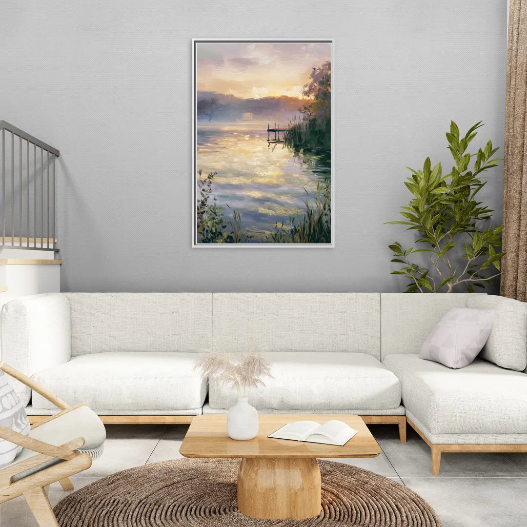 New Hope Waterfront Serenity - Living Room White Frame Canvas