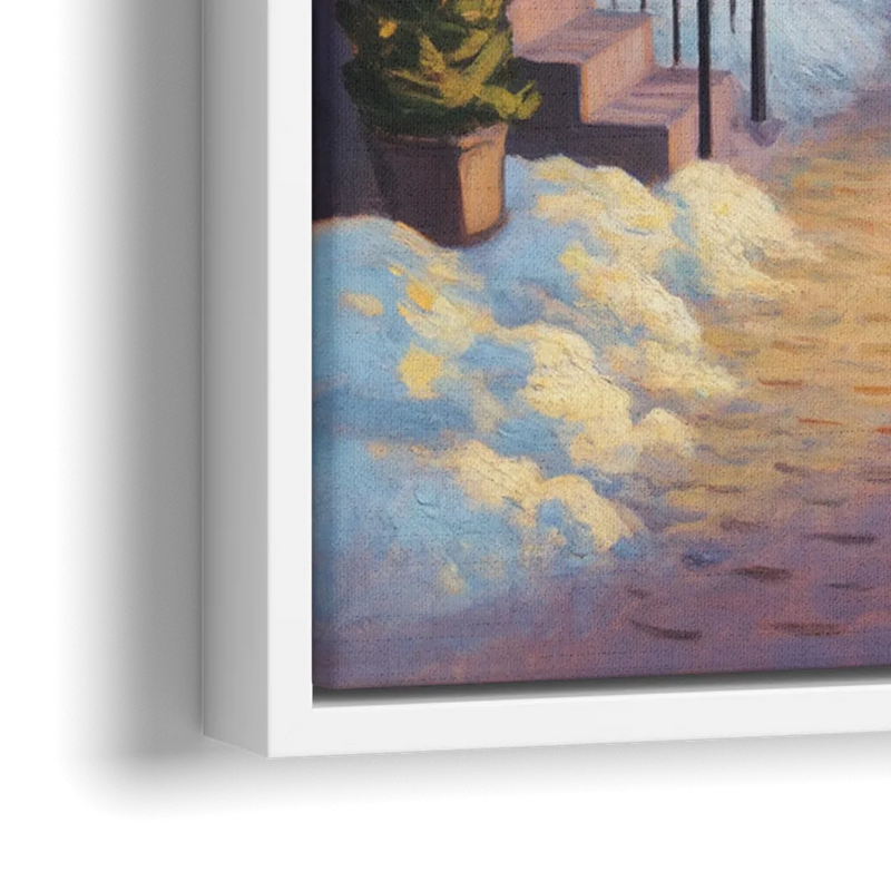 Petit Champlain Winter Quebec - Close-Up White Frame Canvas