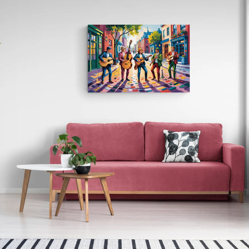 Quebec City Street Musicians - Canvas Wall Art Living Room