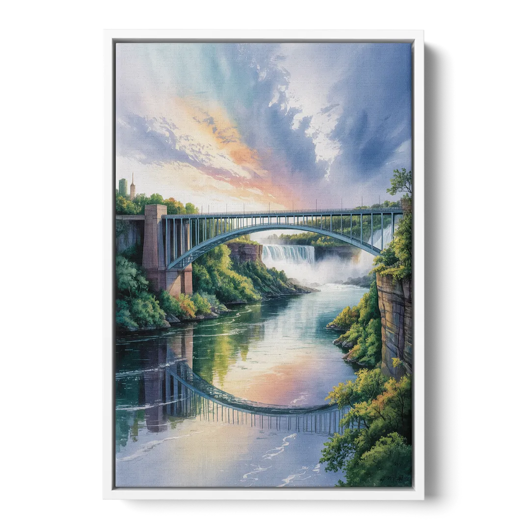 Niagara Falls Rainbow Bridge - White Frame Canvas