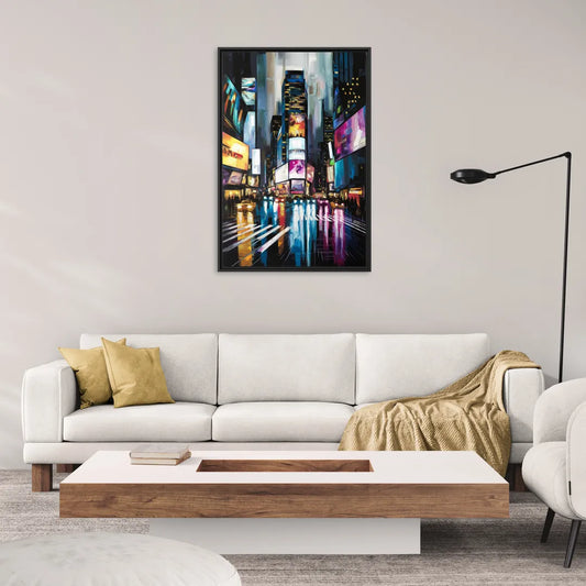 New York City Times Square Lights - Living Room Black Frame Canvas