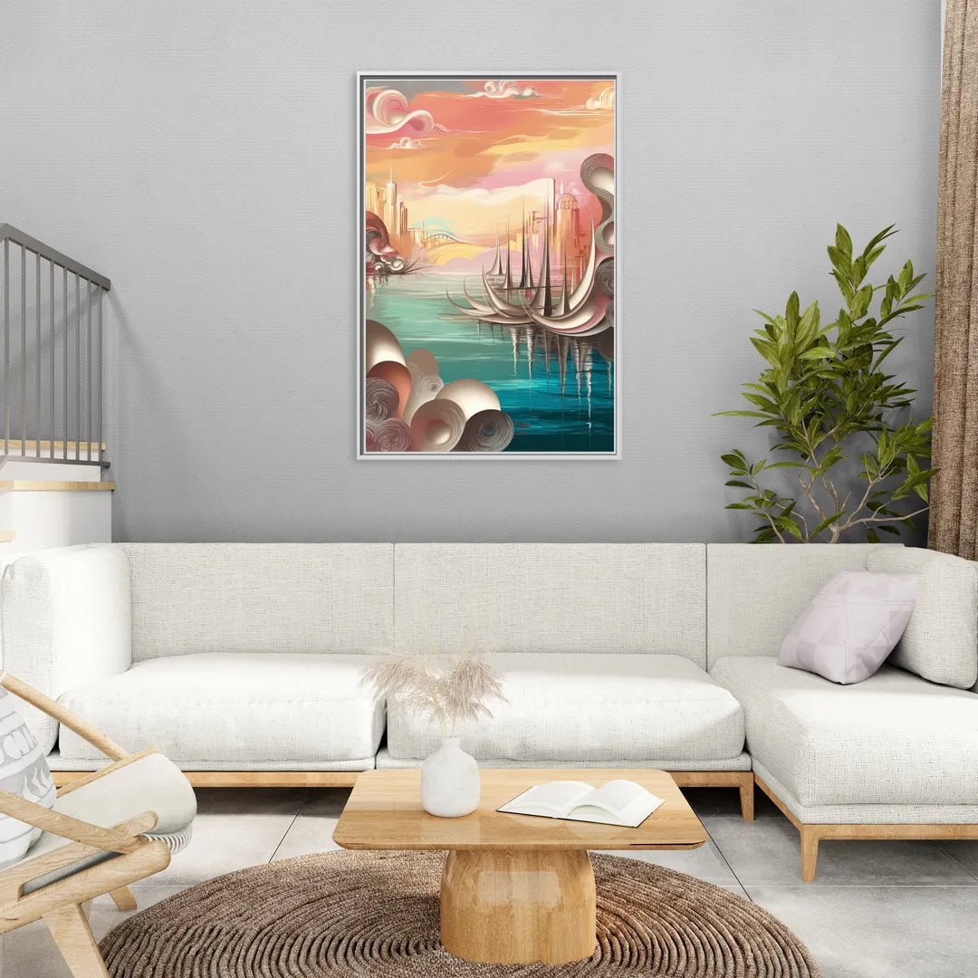 Mackinac Island Waterfront Serenity - Living Room White Frame Canvas