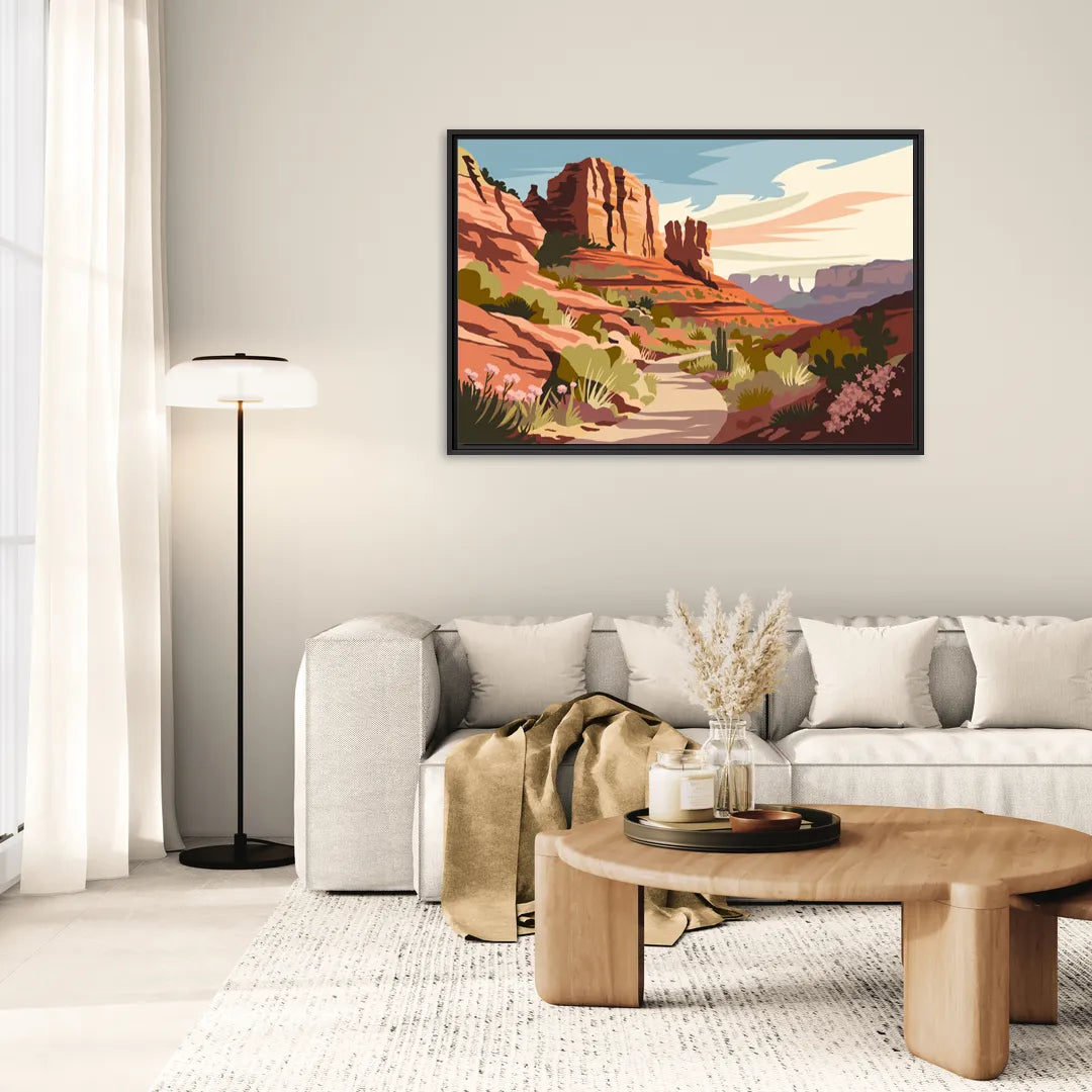 Sedona Canyon Trail Serenity - Living Room Black Frame Canvas