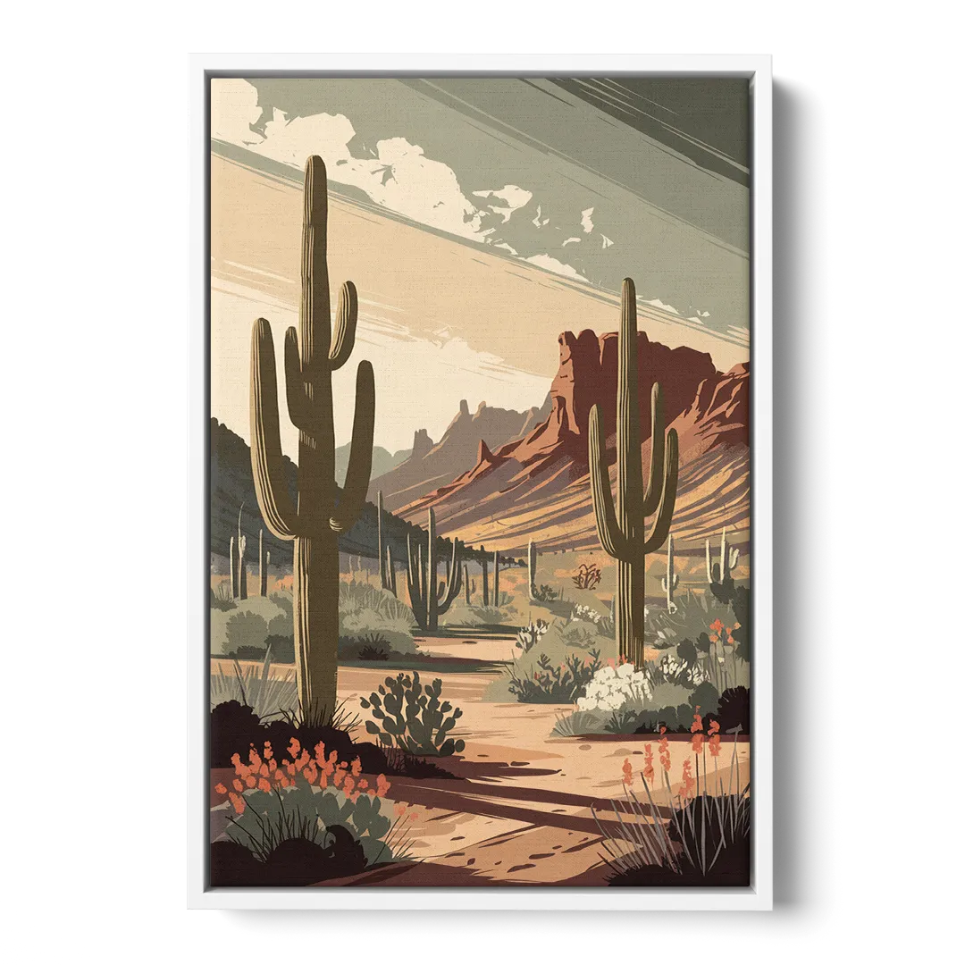 Chandler Arizona Cactus - White Frame Canvas