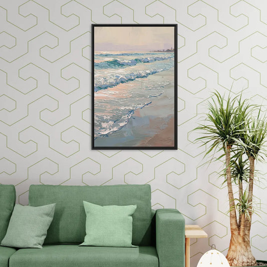 Huntington Beach Ocean Waves - Living Room Black Frame Canvas