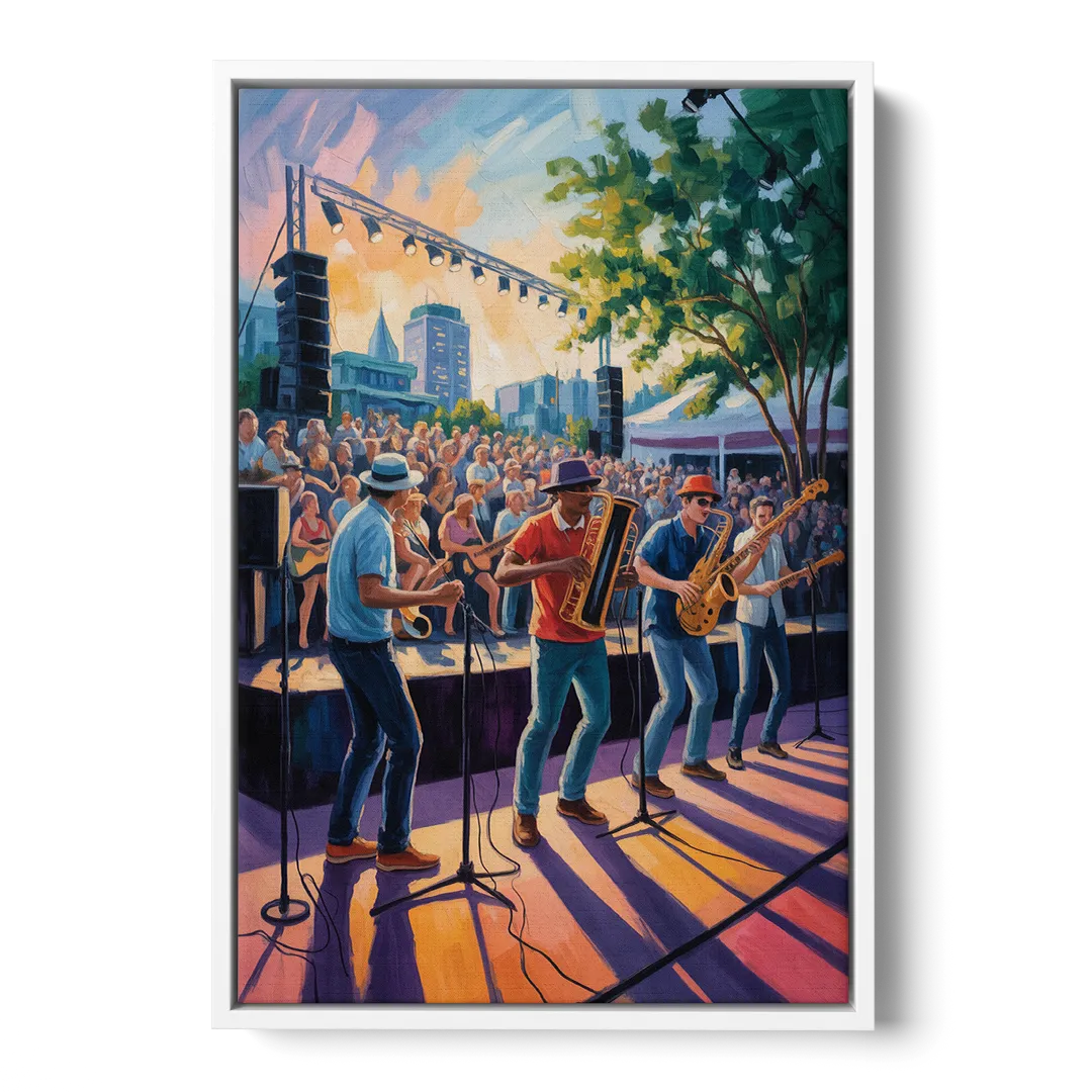 Montreal Jazz Festival Scene - White Frame Canvas