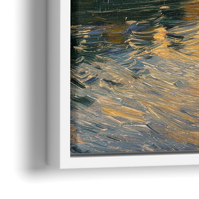 New Hope Delaware River Sunset - Close-Up White Frame Canvas