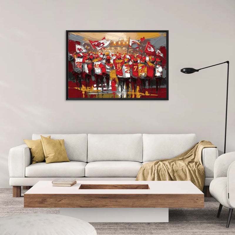 Kansas City Chiefs Fans Gathering - Living Room Black Frame Canvas