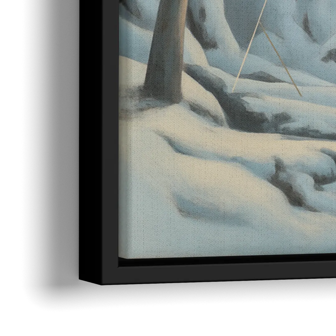 Frozen Falls in Winter - Close-Up Black Frame Canvas