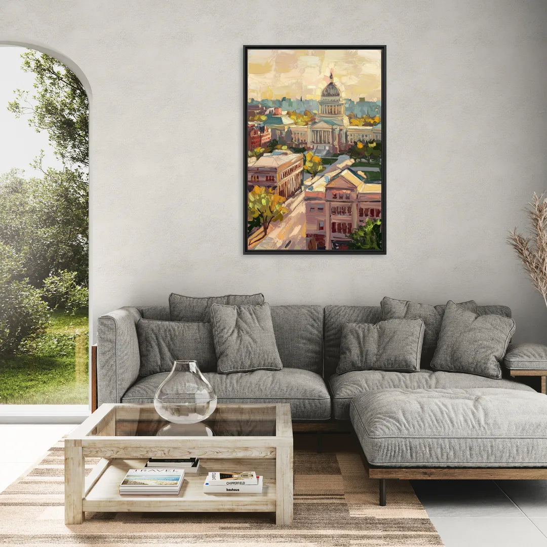 Madison Historic Architecture - Living Room Black Frame Canvas
