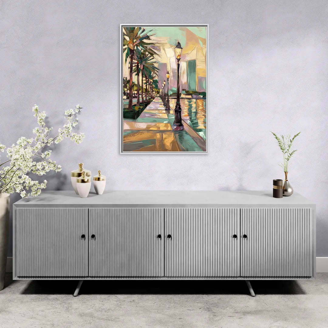 Tampa Bayshore Boulevard Scene - Living Room White Frame Canvas