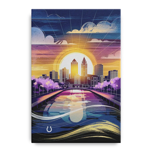 Indianapolis Skyline with Colts Theme - Canvas Wall Art