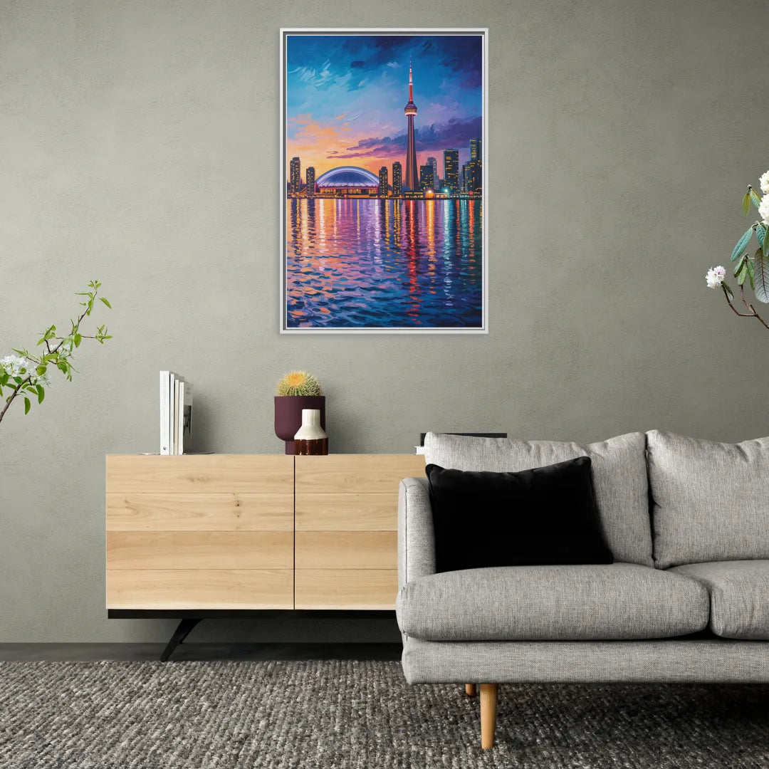 Polson Pier Toronto View - Living Room White Frame Canvas