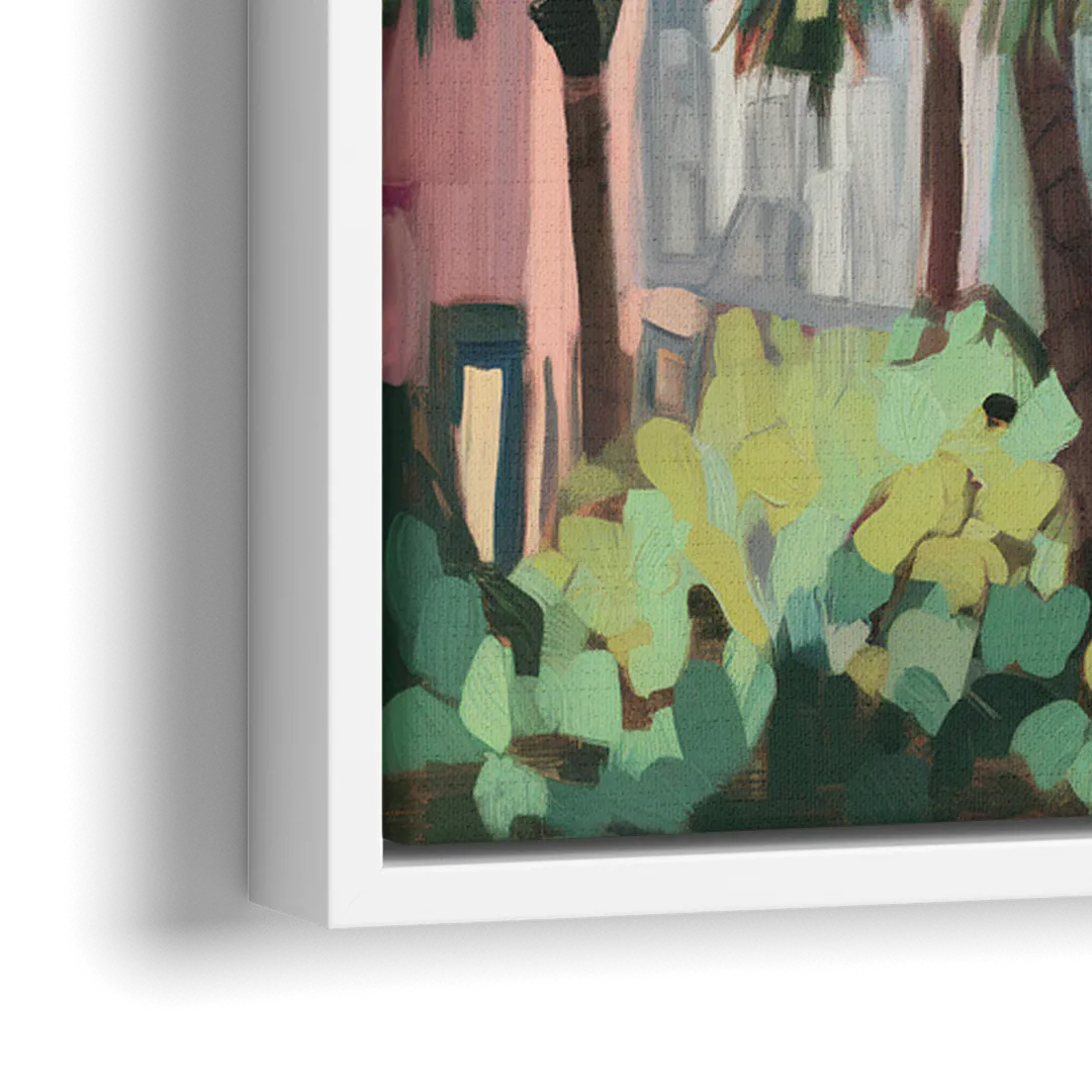 Charleston Rainbow Row - Close-Up White Frame Canvas