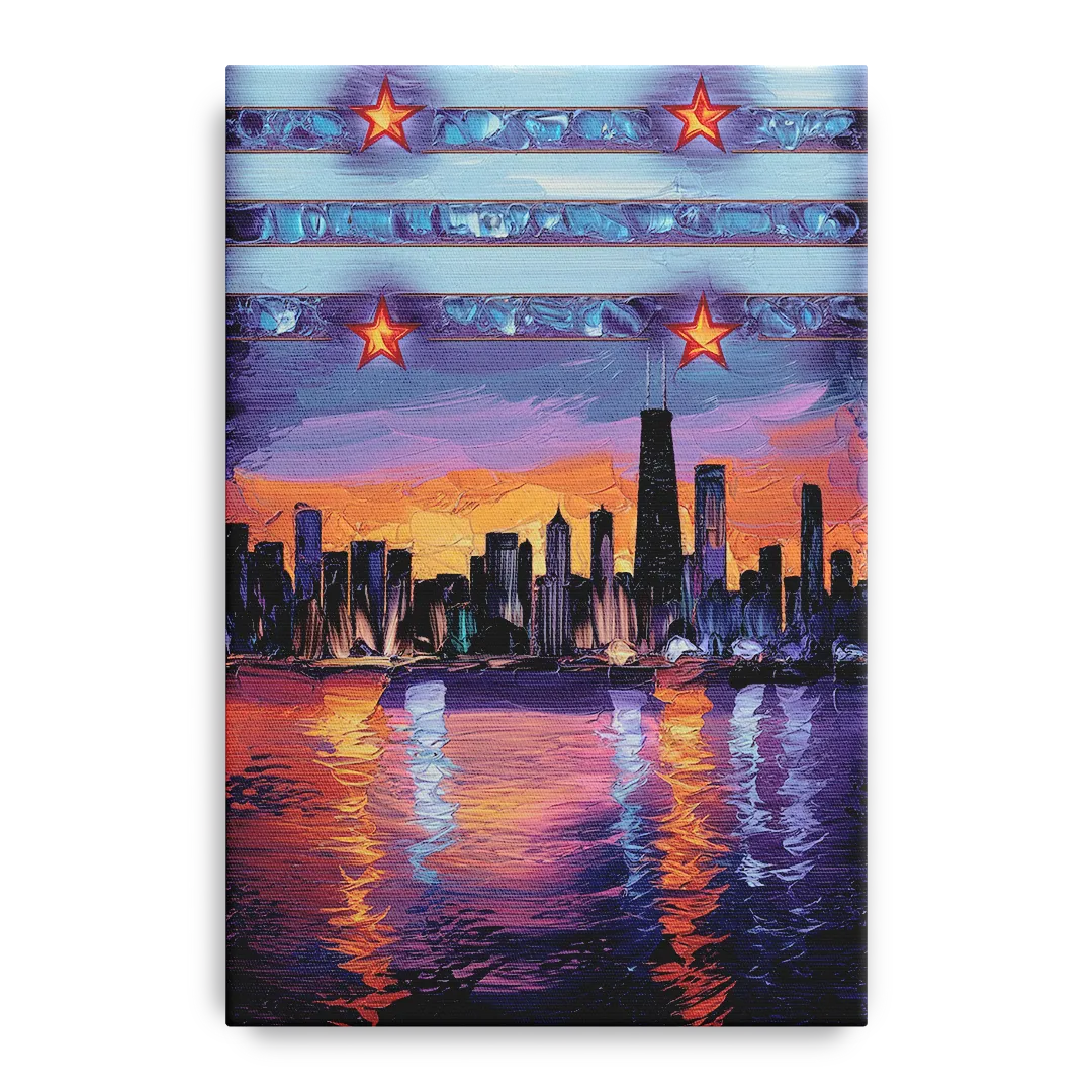 Chicago Flag Inspired Design - Canvas Wall Art