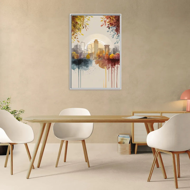 Buffalo Skyline in Autumn - Living Room White Frame Canvas