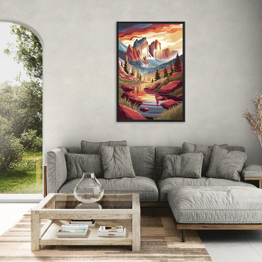 Colorado Springs Sunrise Over Peaks - Living Room Black Frame Canvas