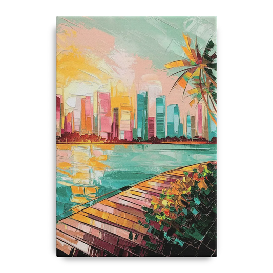 Miami Sunrise Over Water - Canvas Wall Art