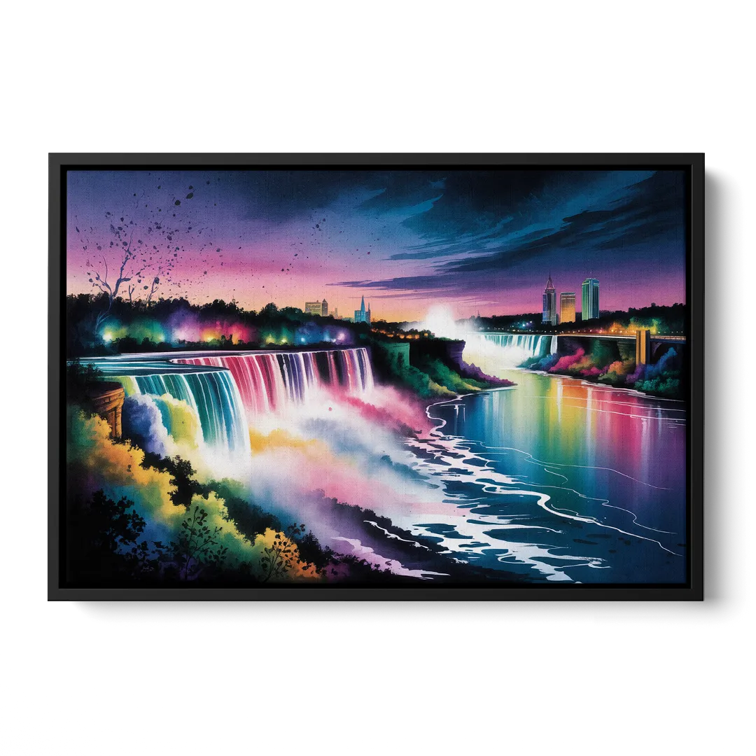Niagara Falls at Night - Black Frame Canvas