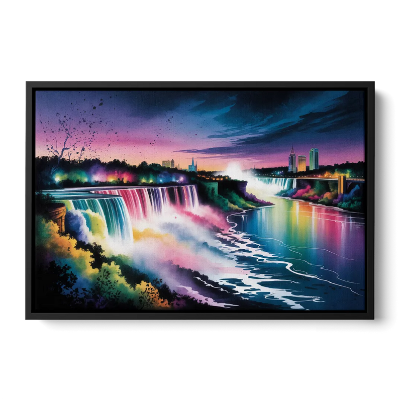 Niagara Falls at Night - Black Frame Canvas
