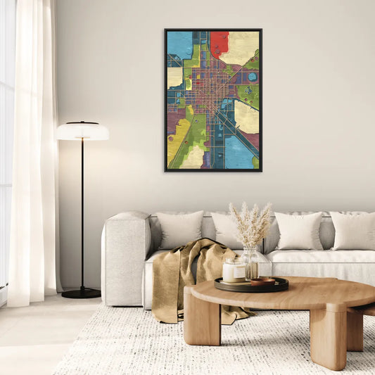 Atlanta Modern Map Design - Living Room Black Frame Canvas