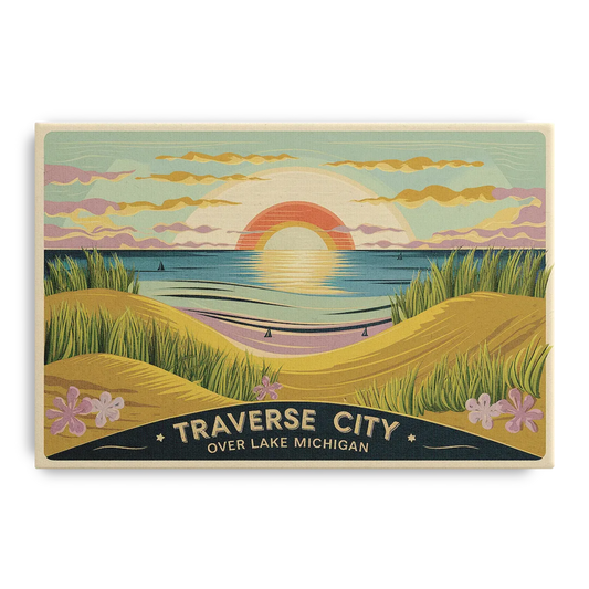 Traverse City Sunset Over Lake Michigan - Canvas Wall Art