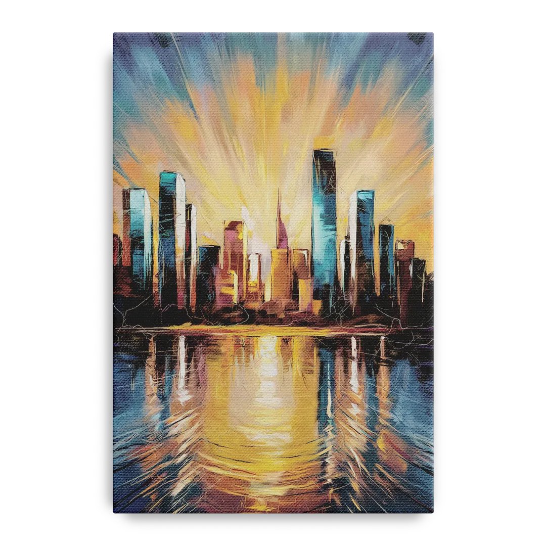 Riverside Sunset Over the City - Canvas Wall Art