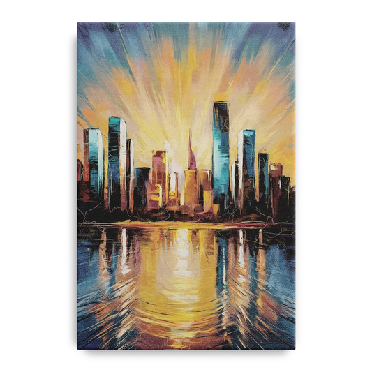 Riverside Sunset Over the City - Canvas Wall Art