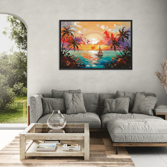 Key West Tropical Sunset - Living Room Black Frame Canvas