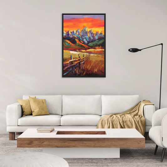 Jackson Hole Sunset Glow - Living Room Black Frame Canvas