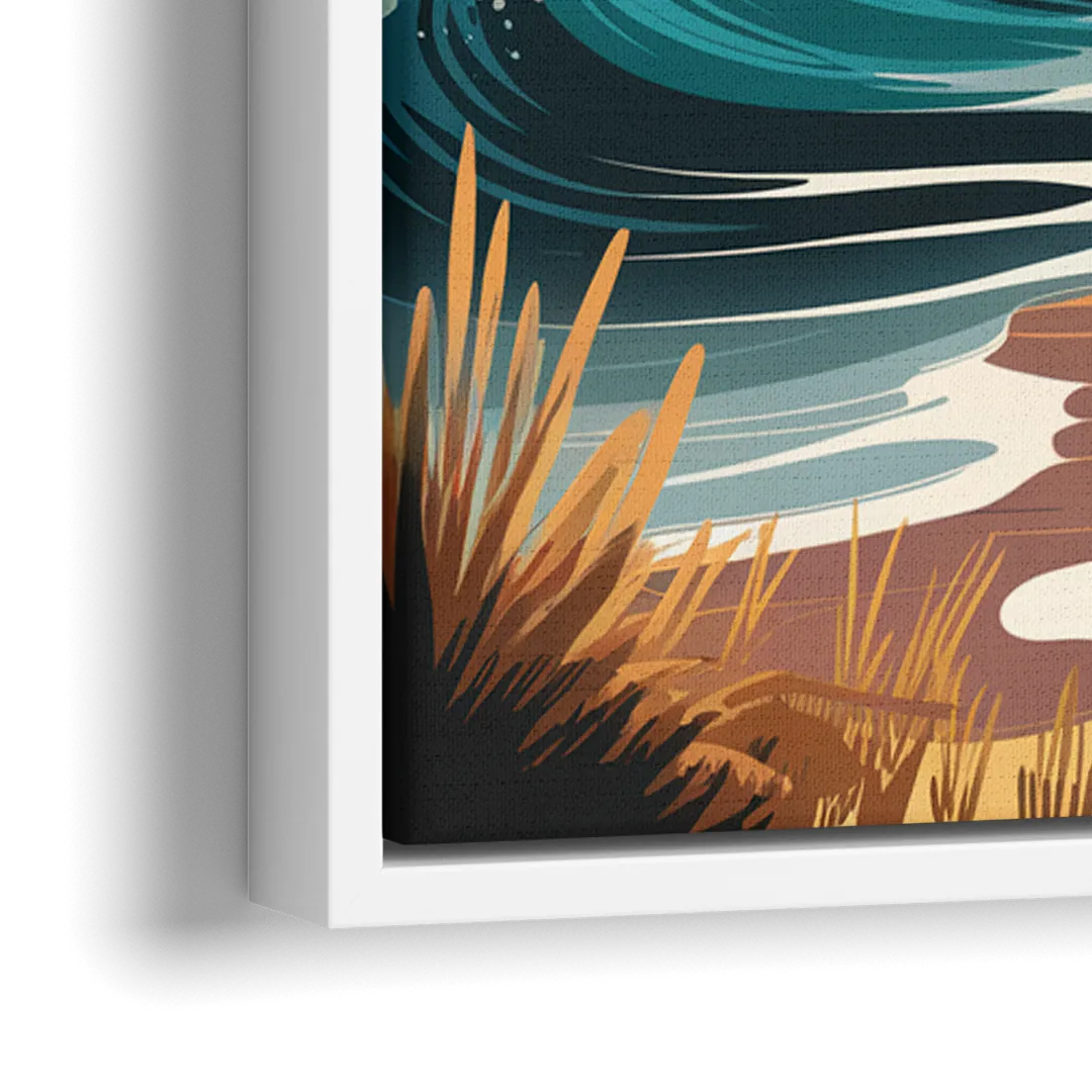 Cape May Seagulls in Flight - Close-Up White Frame Canvas