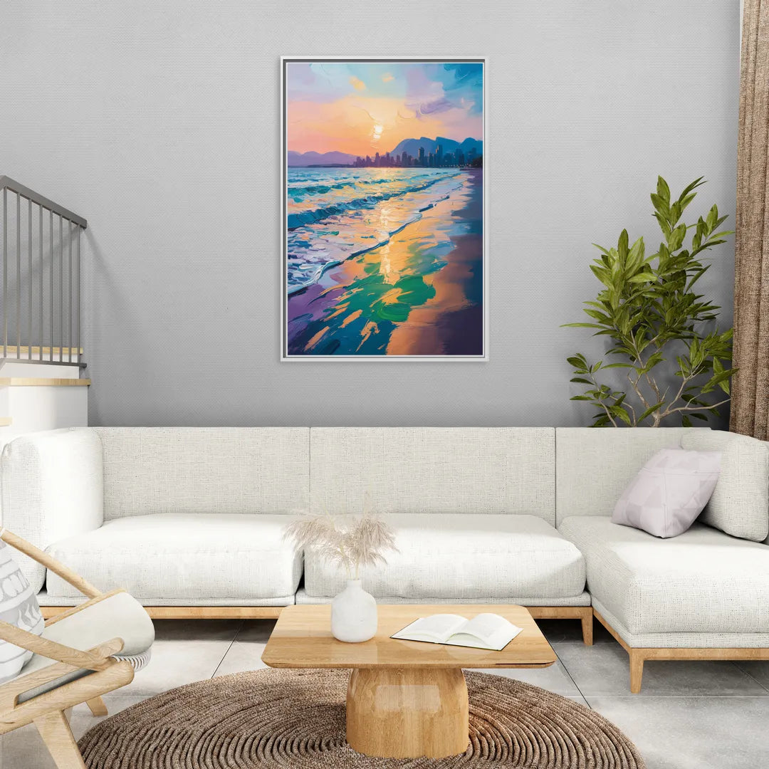 Sunset Beach Vancouver - Living Room White Frame Canvas