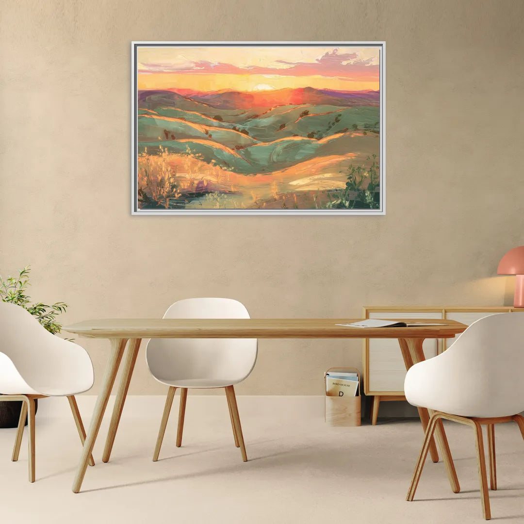 Bisbee Sunset Over Hills - Living Room White Frame Canvas