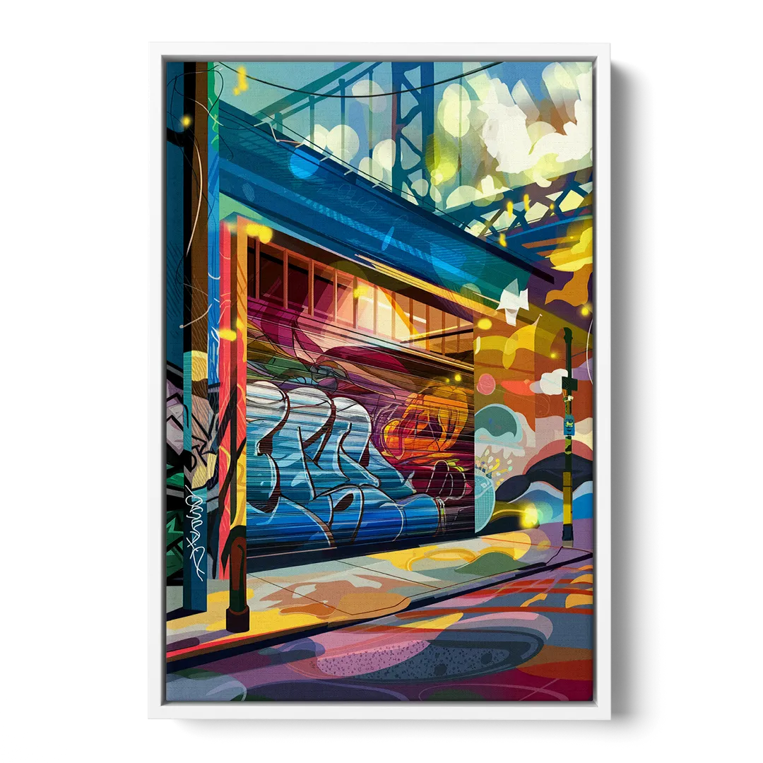 Oakland Street Art Scene - White Frame Canvas