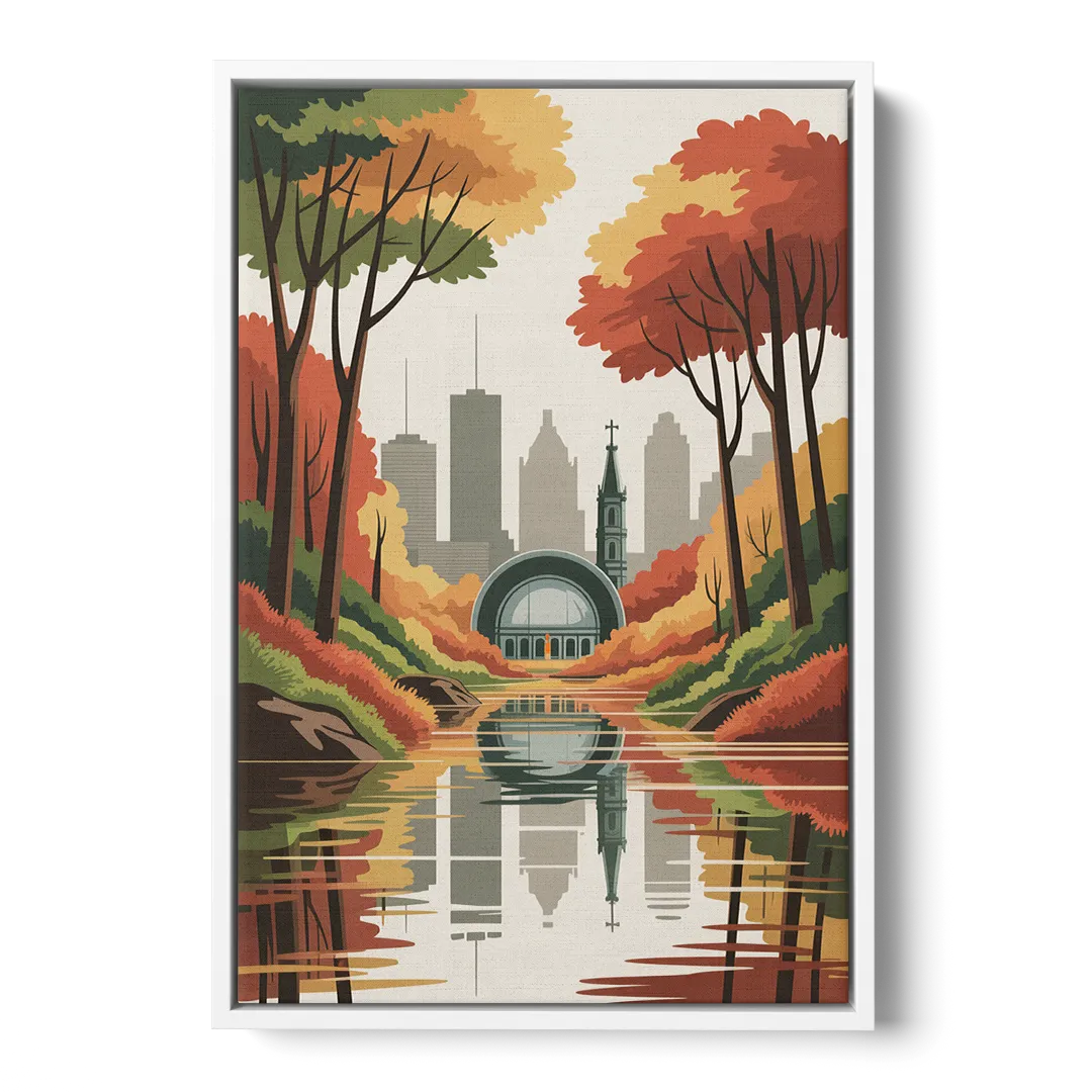 Montreal Autumn Foliage - White Frame Canvas