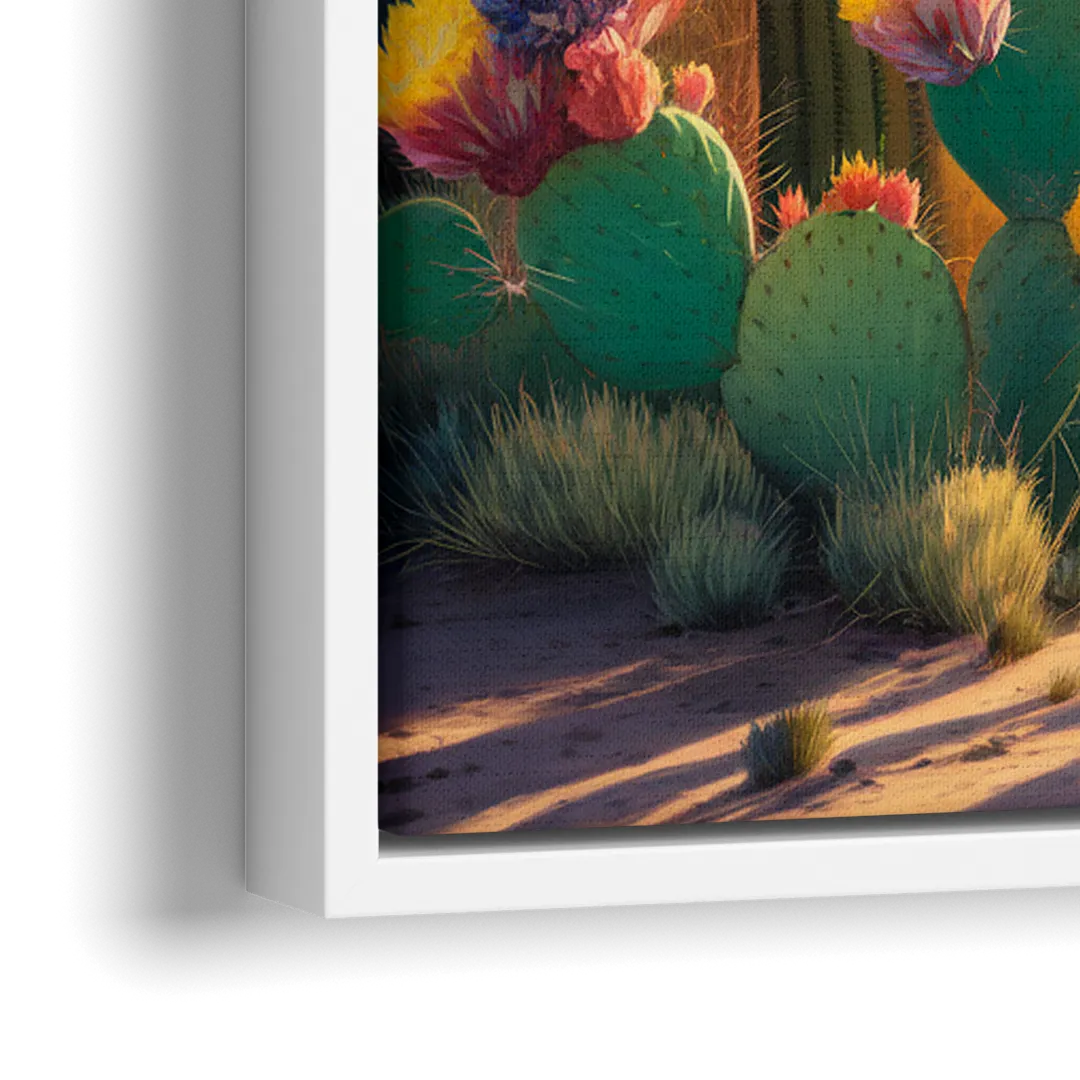 Phoenix Cactus Scene - Close-Up White Frame Canvas