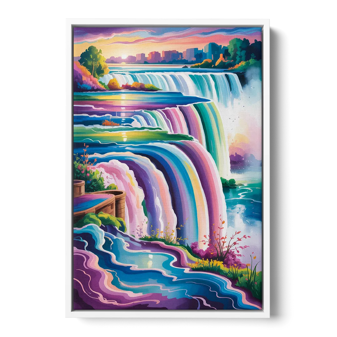 Niagara Falls Summer View - White Frame Canvas