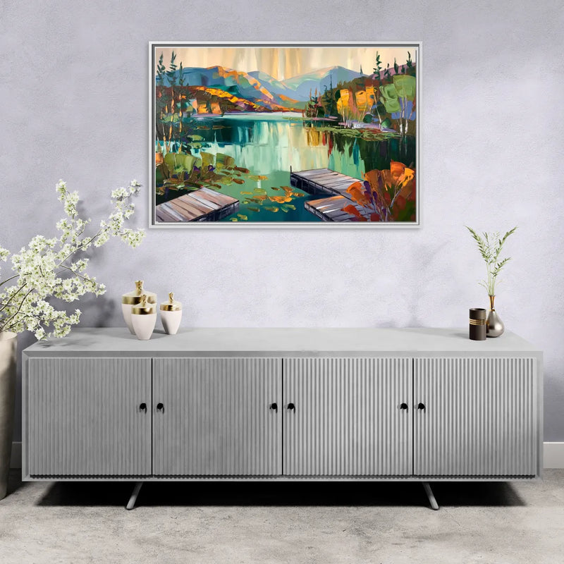 Lake Placid Mirror Lake View - Living Room White Frame Canvas