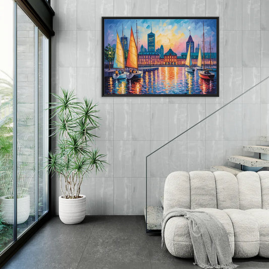 Vieux Port de Montral - Living Room Black Frame Canvas