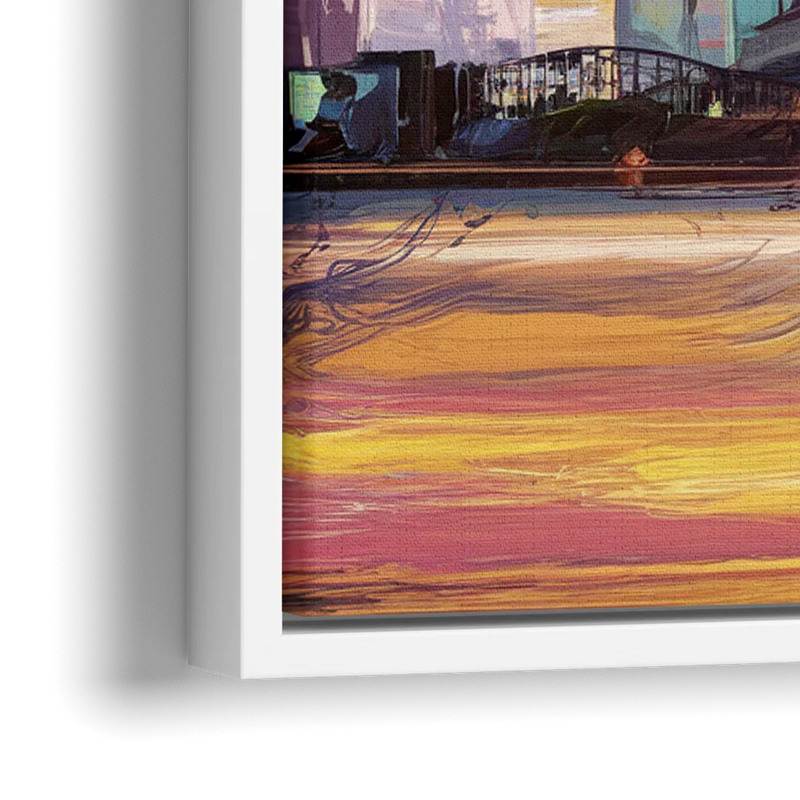 Irving Cityscape Sunset - Close-Up White Frame Canvas