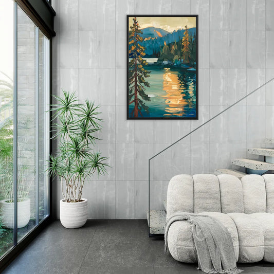 Lake Tahoe Forest Horizon - Living Room Black Frame Canvas