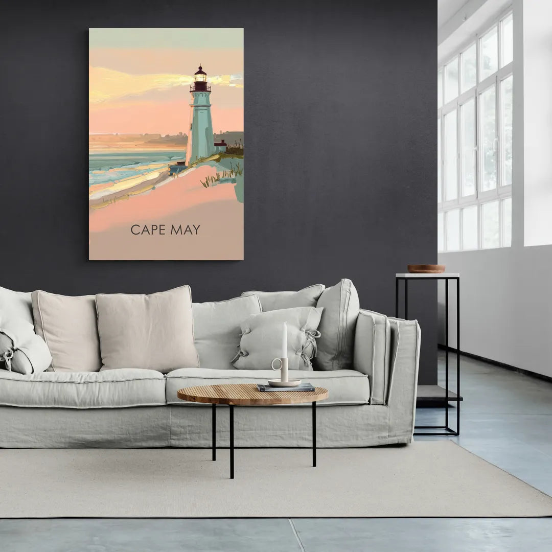 Cape May Lighthouse Glow - Canvas Wall Art Living Room