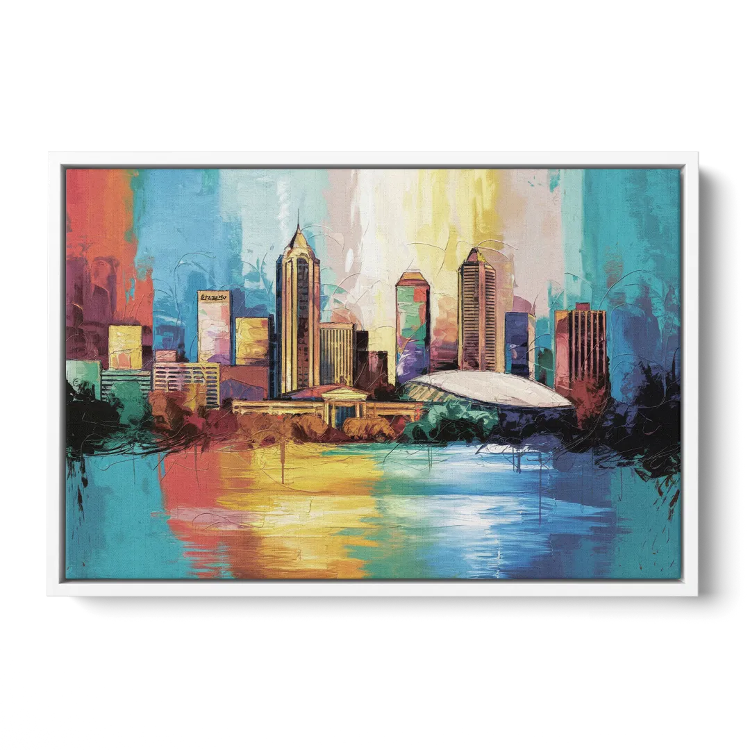 Atlanta Skyline Panoramic View - White Frame Canvas