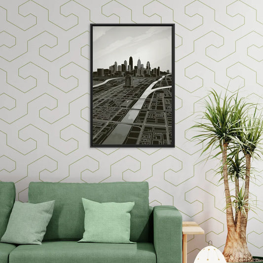 Philadelphia Map Design - Living Room Black Frame Canvas