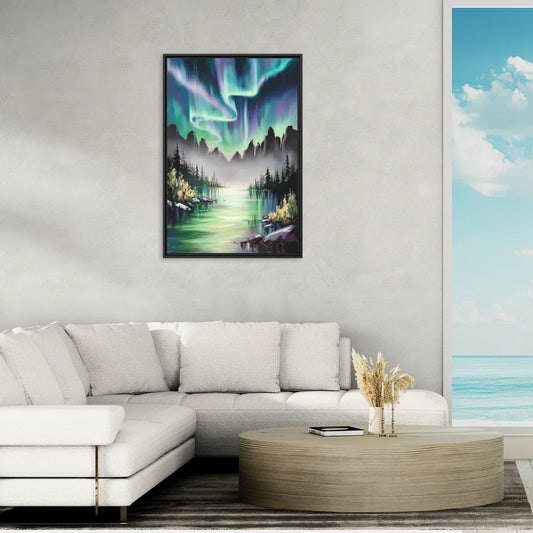 Aurora Borealis Landscape - Living Room Black Frame Canvas