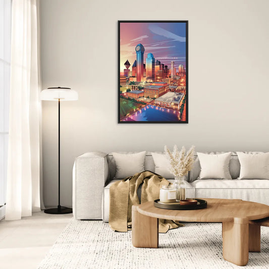 Dallas Downtown Views - Living Room Black Frame Canvas