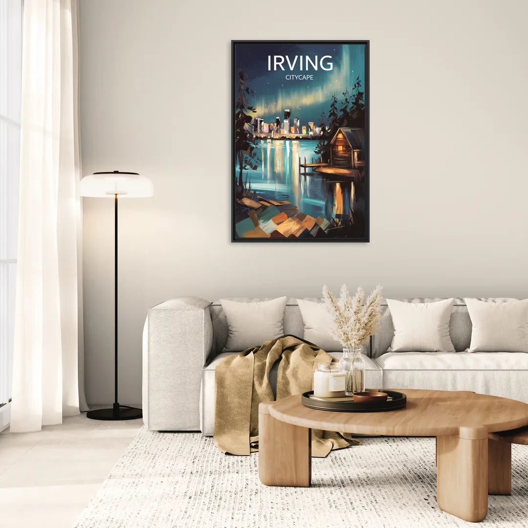 Irving Night Lights - Living Room Black Frame Canvas