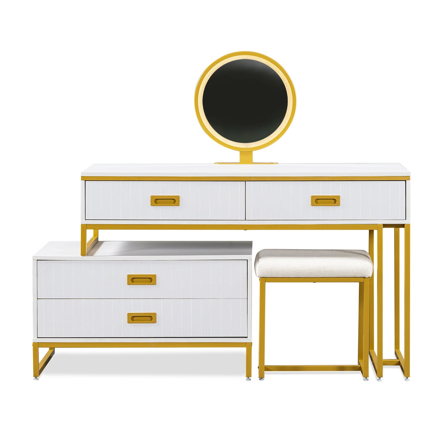 Elegant 4-Drawer Vanity Table with Side Cabinet – Modern Home Decor