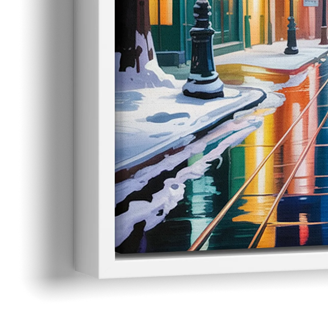Montreal City in Winter - Close-Up White Frame Canvas